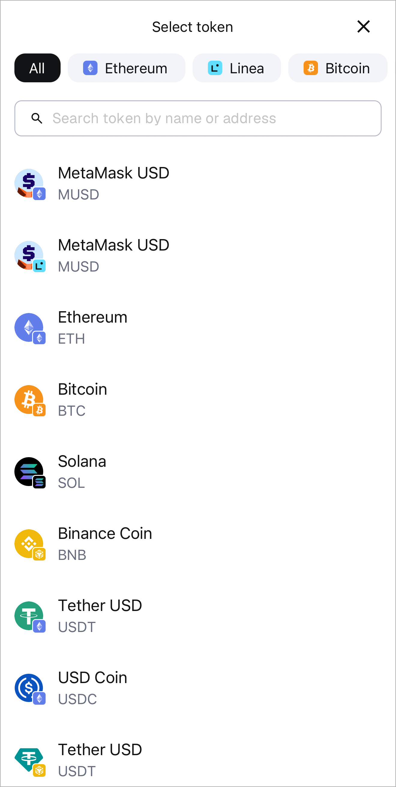 MetaMask mobile buy select token screen
