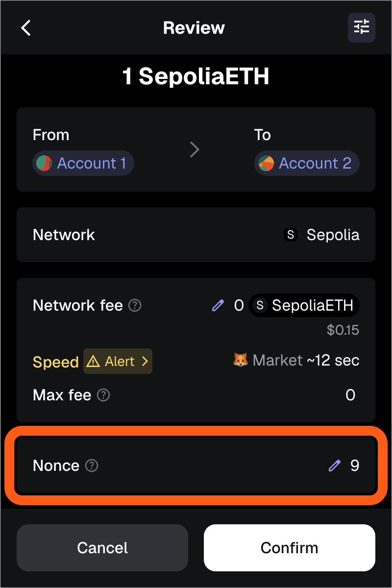 MetaMask extension transaction edit transaction nonce