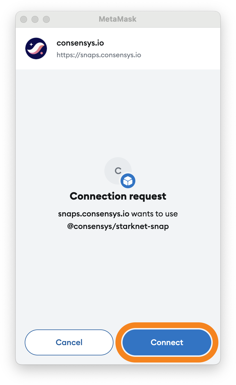 Connection request for the Starknet
Snap