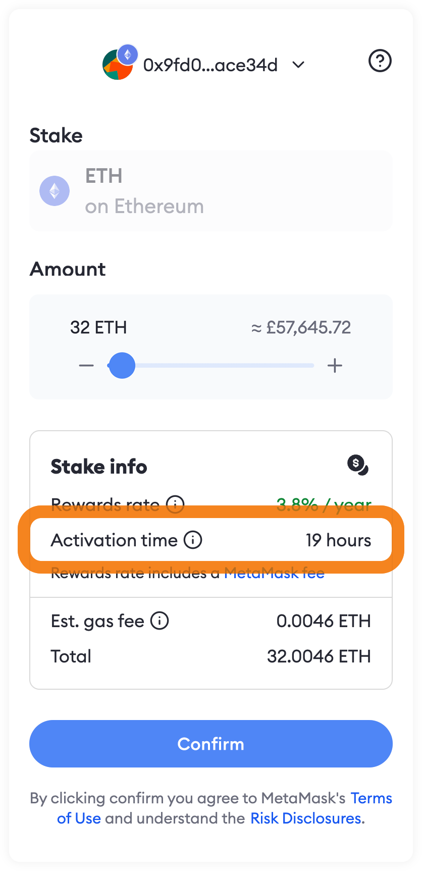 MetaMask Portfolio validator staking activation
time