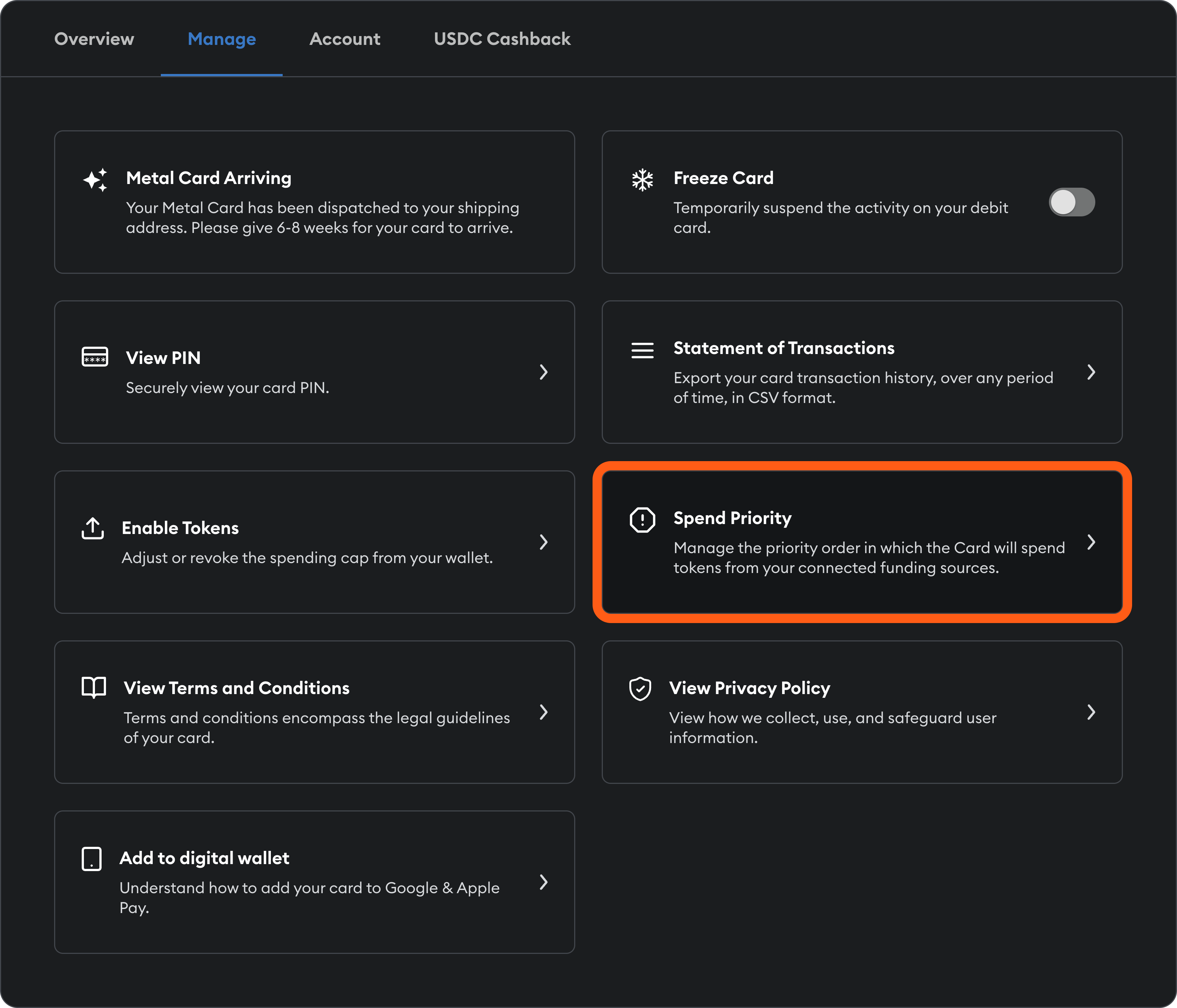 MetaMask Card manage spend priority