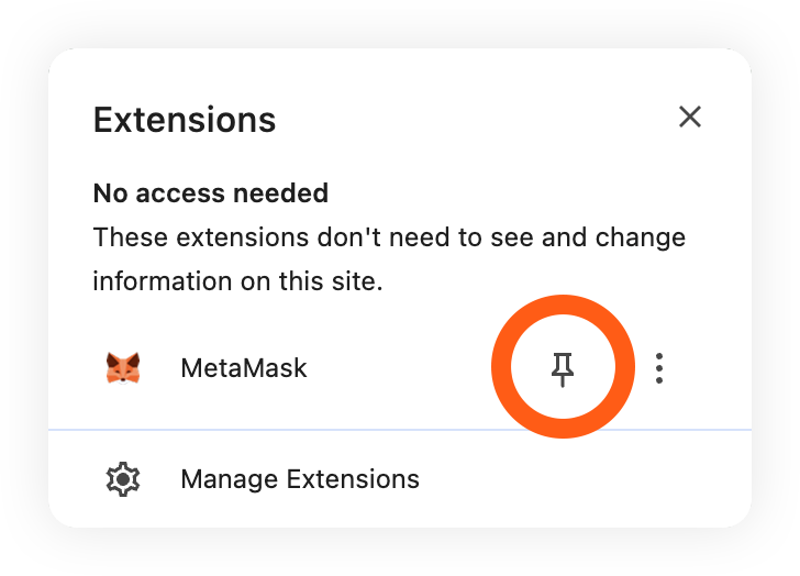 Google Chrome pin MetaMask extension