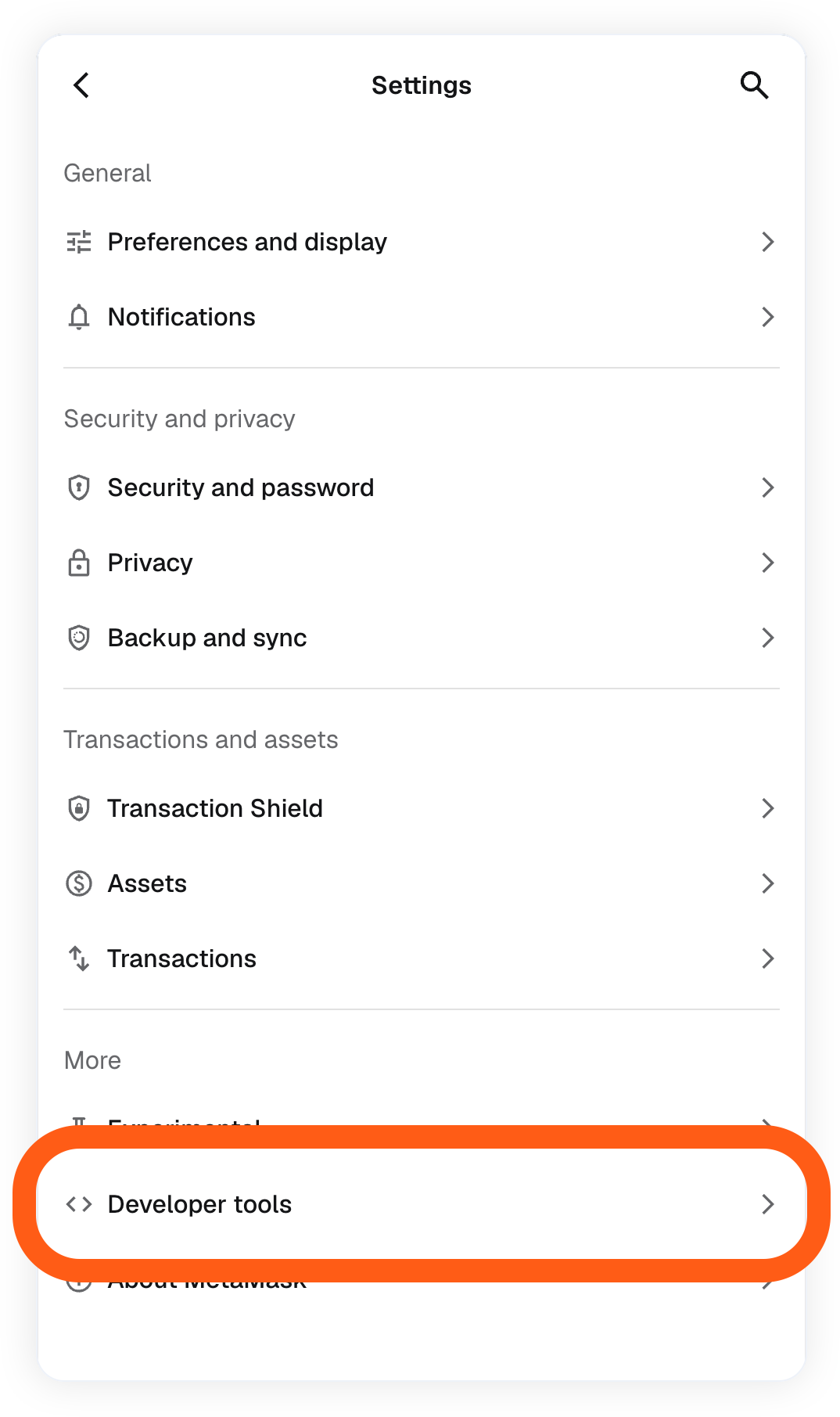 MetaMask extension locate menu settings developer tools